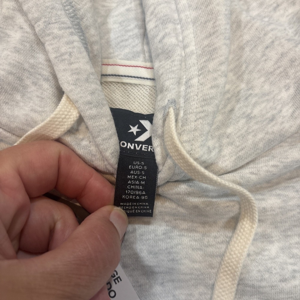 Converse Vintage Inspired Logo Fleece Mens Small Loose Fit Gray Hoodie NWT - Picture 12 of 16